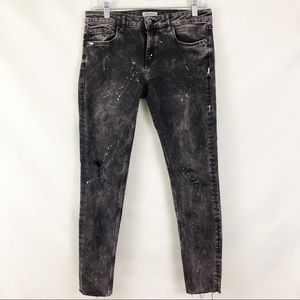 Zara Black Distressed Paint Skinny Jeans Size 8